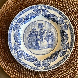 Spode Victorian Children Snowman Cream Porcelain Blue First Issue